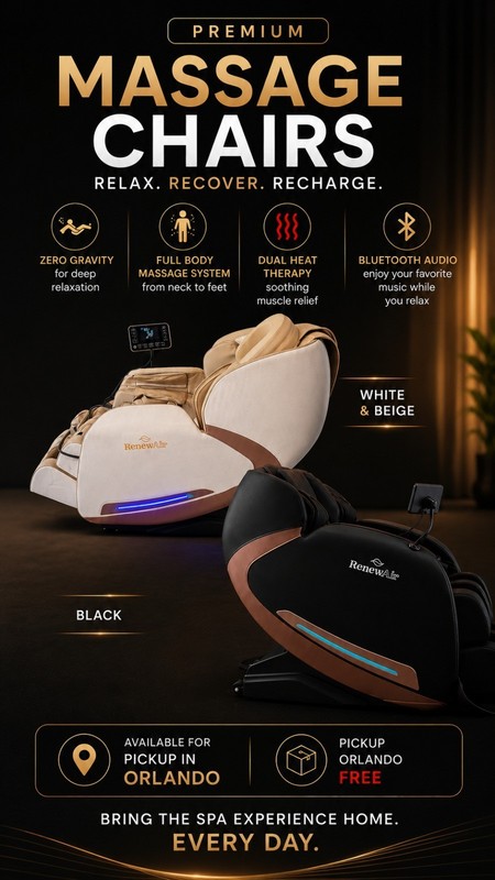 RenewAir Full Body Massage Chair Zero Gravity Heat Bluetooth Airbag S-Track gallery