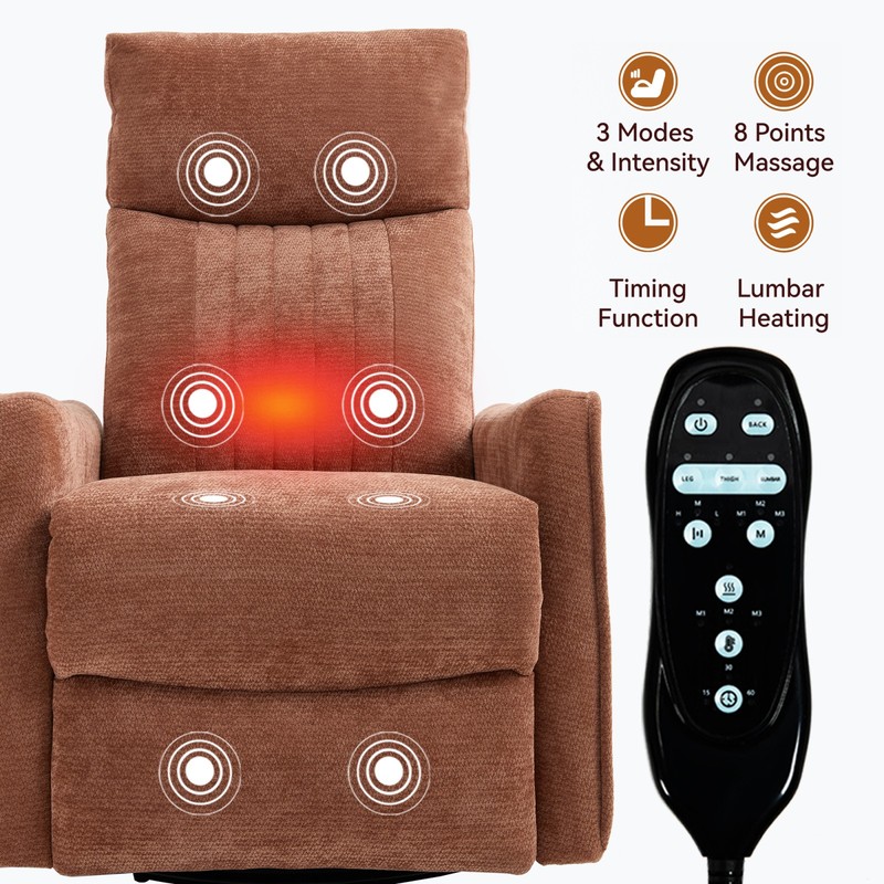 Orange Fabric Manual Recliner Chair with Massage, Heat, Rocker & Swivel gallery