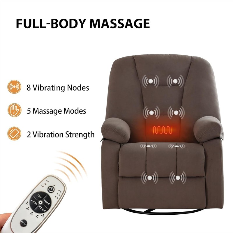 Massage Rocker Recliner Chair with Heat & USB Fabric Brown NEW gallery