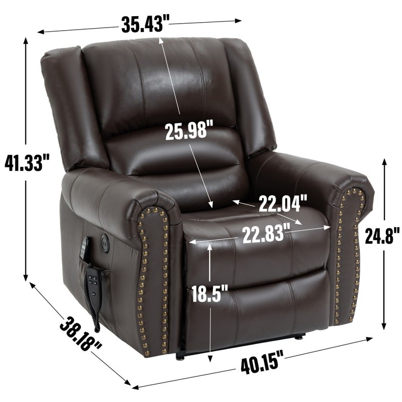 Power Lift Recliner Heat & Massage Dual Motor Chair 350LB Genuine Leather USB gallery