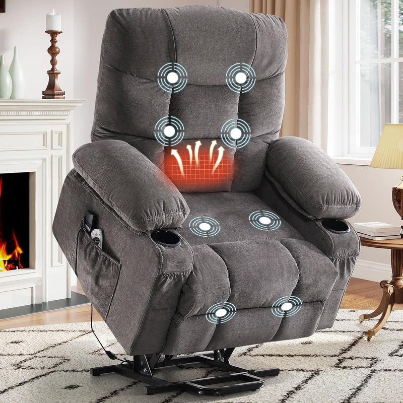 Recliner Chair Power Lift Vibration Massage Lumbar Heating Textile Grey gallery