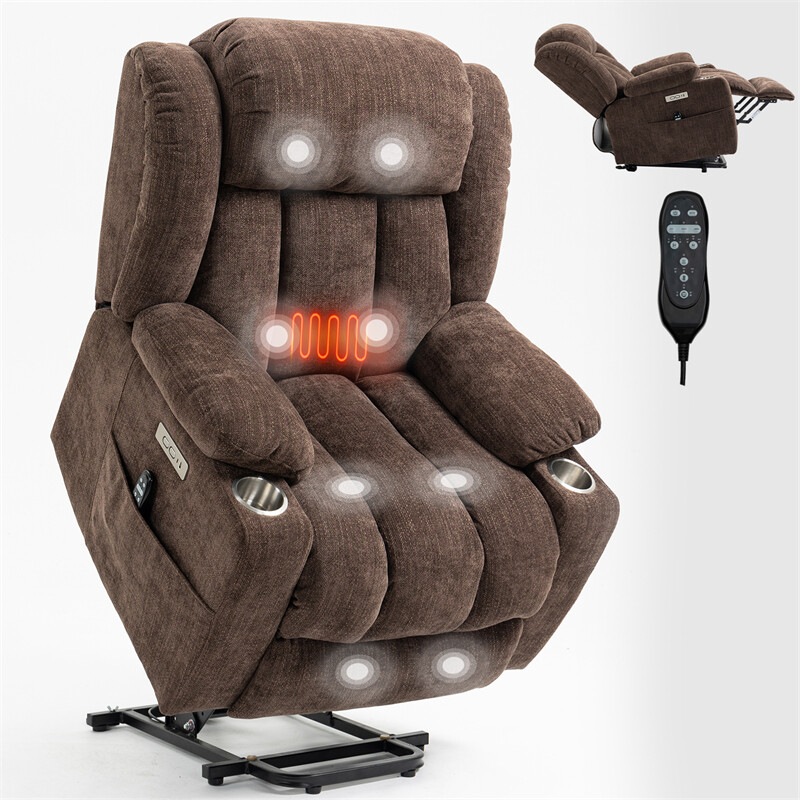 Chenille Power Lift Recliner Chair 8-Point Vibration Massage and Lumbar Heating