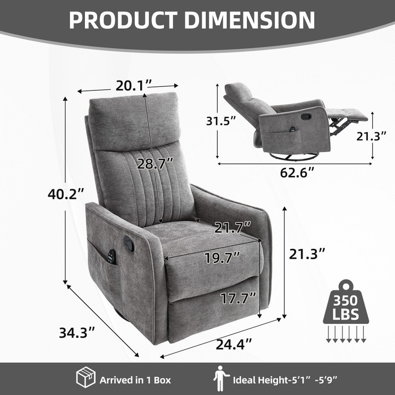 Heat Massage Manual Recliner Chair with Rocker and Swivel in Fabric for Room gallery