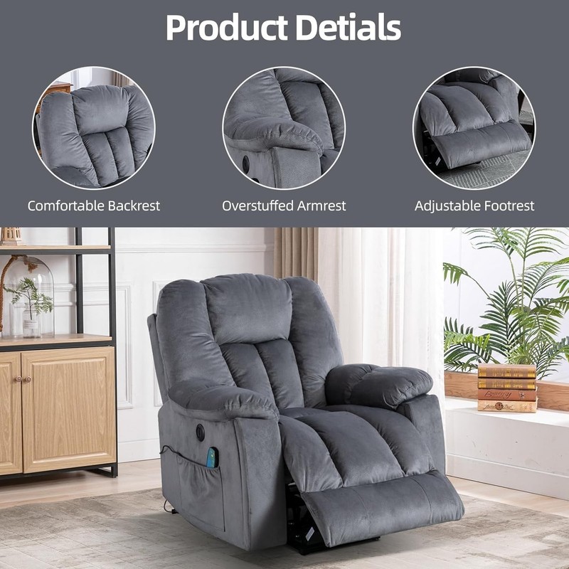 CANMOV Large Power Lift Recliner Chair with Massage and Heat, Overstuffed Soft gallery