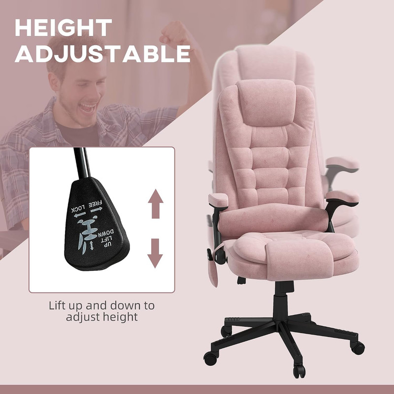 HOMCOM Executive Office Chair 6 Points Vibration Massage Velvet Pink | Heated Lu gallery