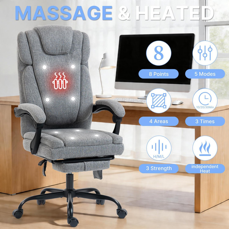 Massage Office Chair with Heat Reclining High Back Desk Chair | Fabric Massage O gallery