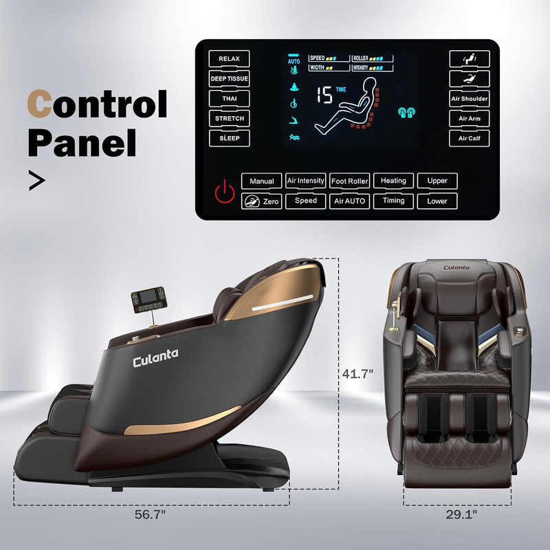 53" Full Body Shiatsu Massage Chair - Zero Gravity, Heat & Dual Control, Brown gallery