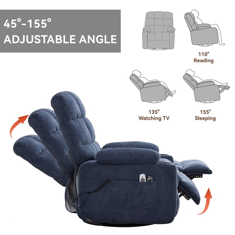 Heat Massage Manual Recliner Chair with Rocker and Swivel in Fabric for Living R gallery
