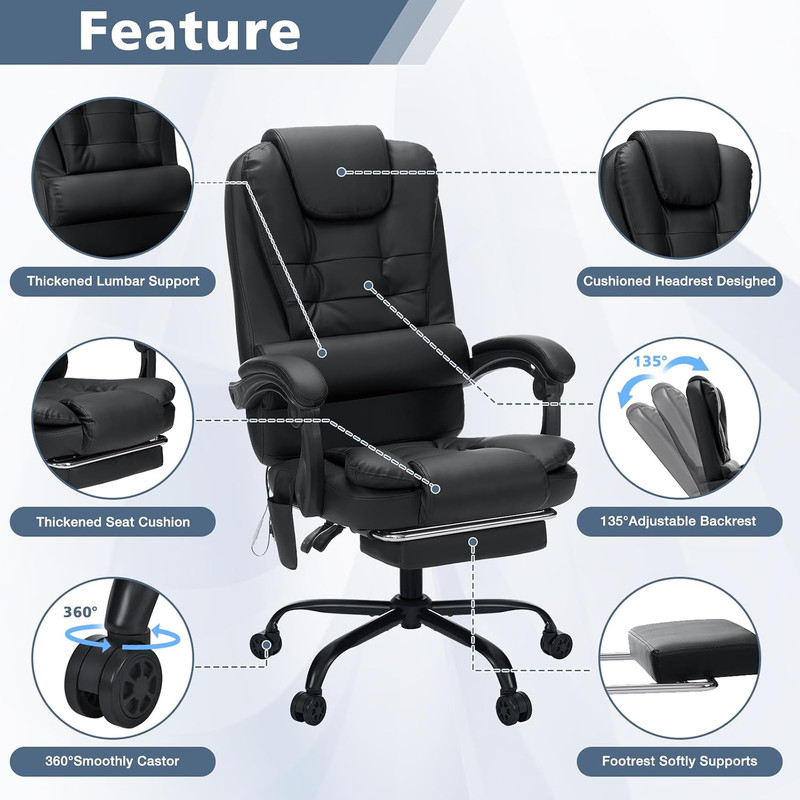 HOFFREE Massage Office Chair with Foot Rest 7 Points Vibration,Black | Ergonomic gallery
