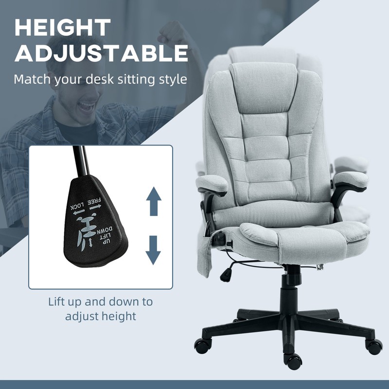6 Point Vibrating Massage Office Chair with Heat, Linen High Back, Light Gray gallery