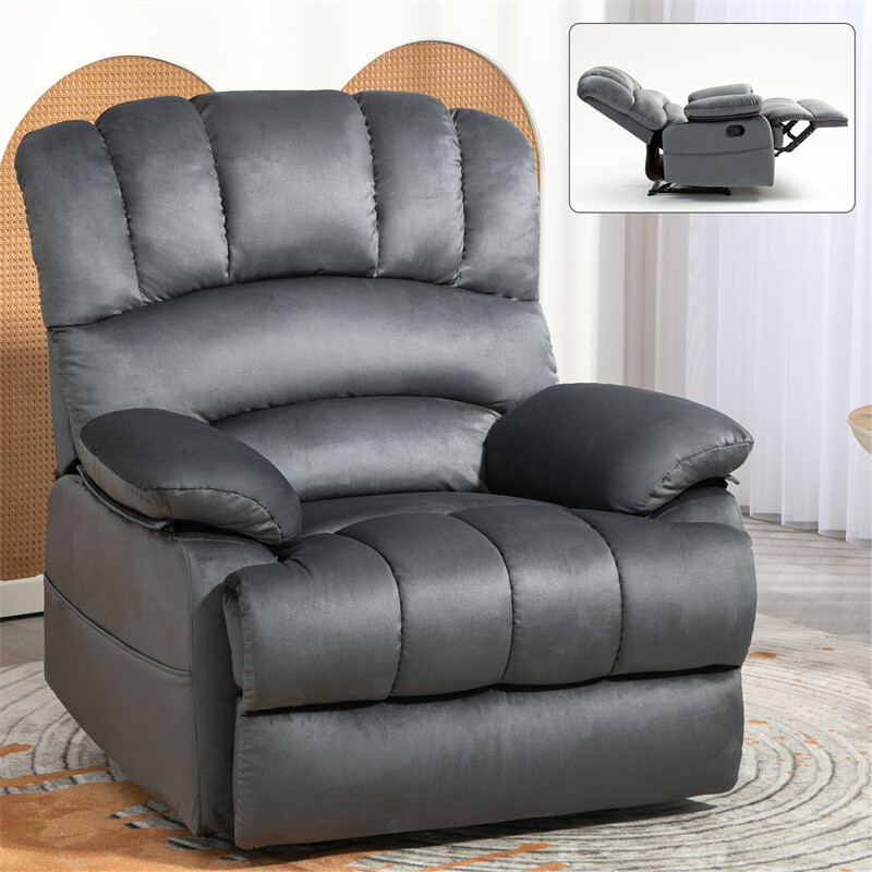 Large Oversized Manual Recliner Chair Reclining Sofa Fabric for Living Room Gray