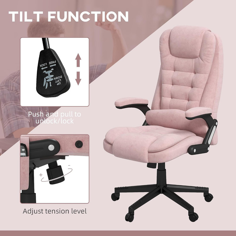 HOMCOM Executive Office Chair 6 Points Vibration Massage Velvet Pink | Heated Lu gallery