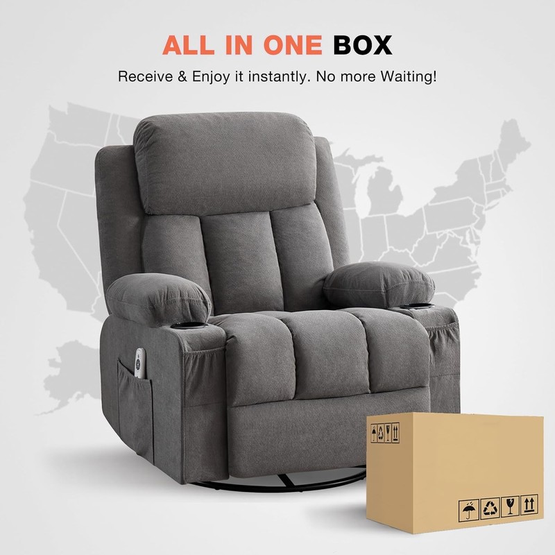 Swivel Rocker Recliner Chair W/ Vibration Massage & Lumbar Heating Ergonomic gallery