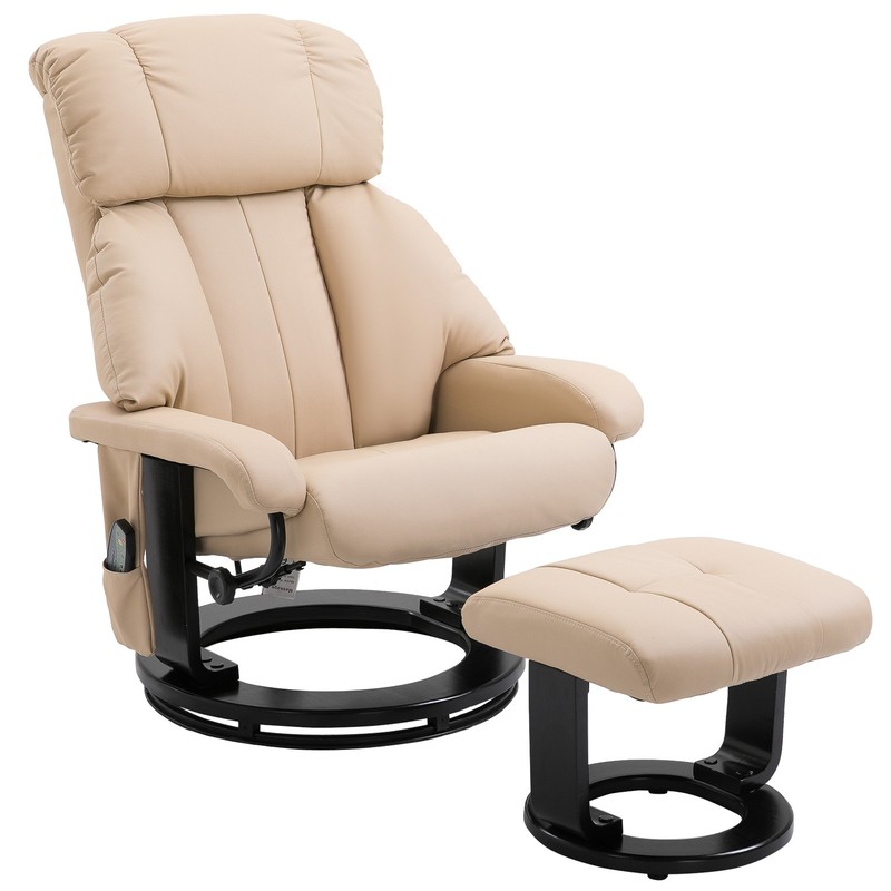 Massage Recliner Chair, Footrest, 360 Swivel Lounger w/ Ottoman, Beige