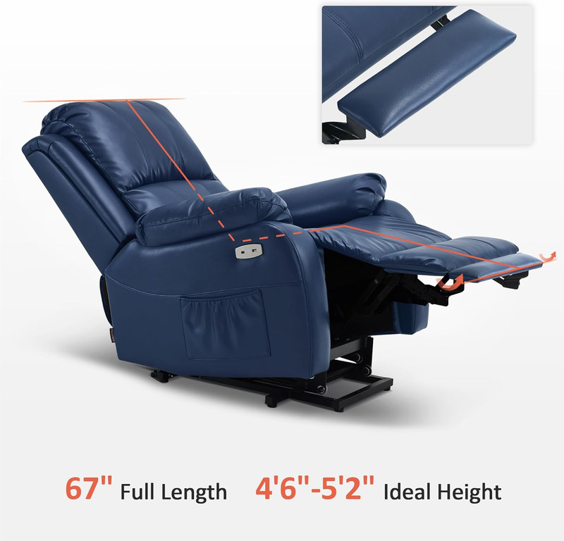 Petite Power Lift Recliner Chair with Massage & Heat - Navy Blue gallery