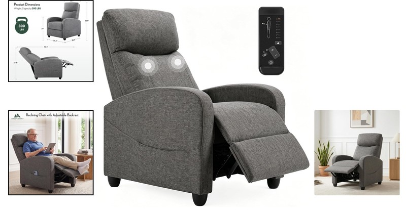 Contemporary Greige Recliner Sofa with Full-Body Massage & Adjustable Footrest gallery