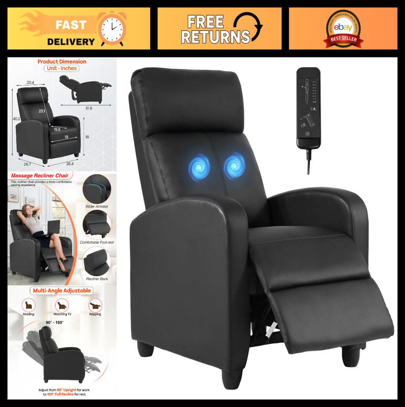 Recliner Sofa Massage Chair with Lumbar Support & Padded Backrest for Home Theat