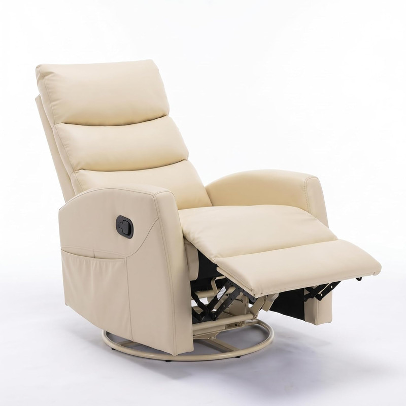Beige Heat Massage Recliner Chair with 360 Swivel and 8-Point Vibration