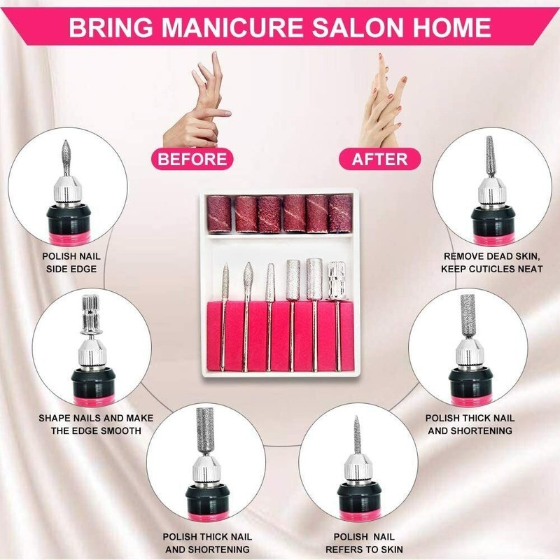 Electric Nail Drill Bits, Portable for Home Travel (Pink) gallery