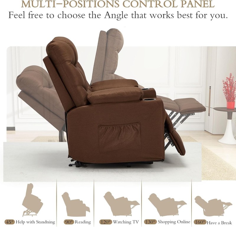 Heavy lift recliner with heat massage, side pockets and USB charging ports gallery