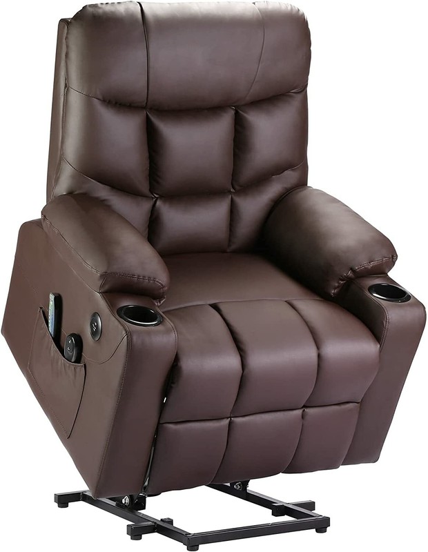 Pu Leather Power Lift Massage Recliner Chair, OKIN Motor, Heat and Vibration gallery