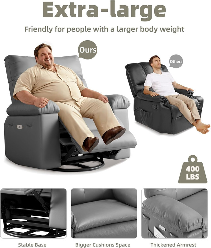 Oversized Power Rocker Recliner Chair with Heat, Massage & USB Port gallery