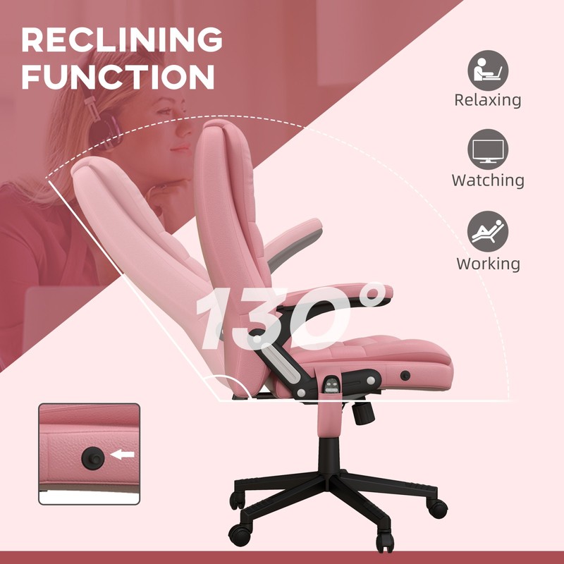 High Back Vibration Massage Office Chair with Heat & Recline, Pink gallery