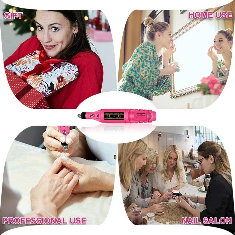 Electric Nail Drill Bits, Portable for Home Travel (Pink) gallery