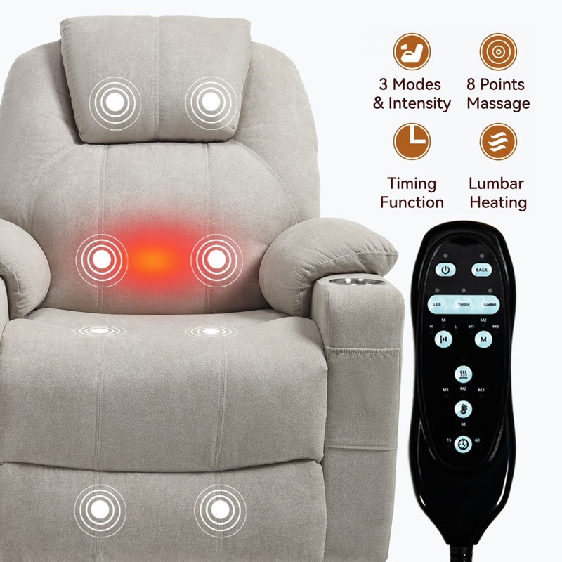 Power Lift Recliner Chair 350 lbs Beige 8-Point Vibration Massage & Heat gallery