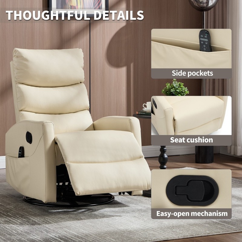Heat Massage Recliner Chair – Manual Rocker & Swivel, Fabric Living Room gallery
