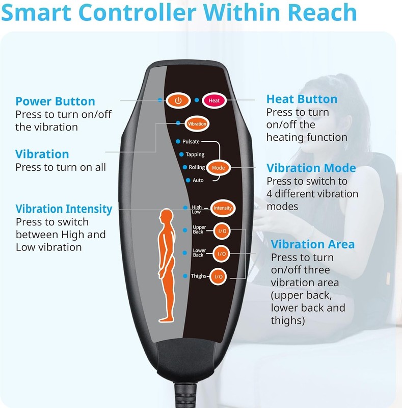 10-motor vibrating massage cushion and back massager, suitable for chairs. gallery