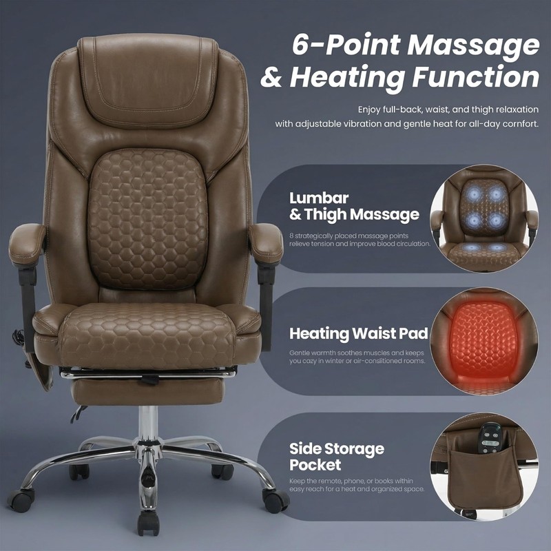 Massage Office Chair with Heat & Footrest - 3-Level Heating, Easy Assembly, Big gallery