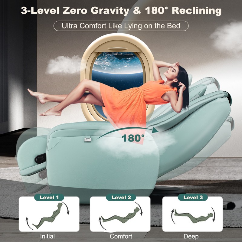 Full Body Zero Gravity Massage Chair w/ 17.5” x 17.5” Thrown Pillow Green gallery