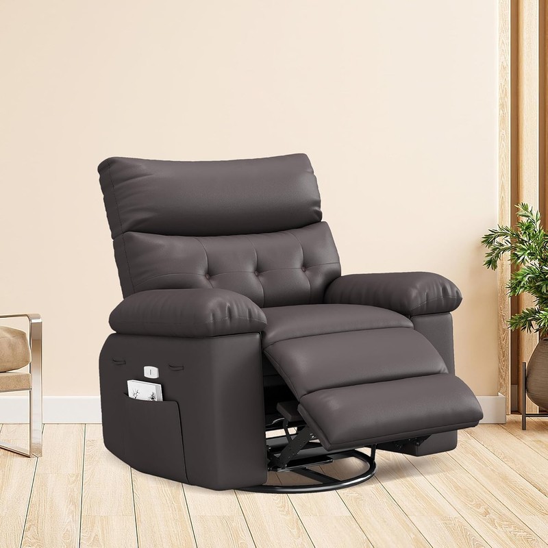 Electric Rocker Swivel Recliner Chair,Overstuffed PU Leather Seat w Heat&Massage gallery