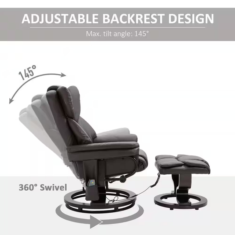 Brown Massage Recliner Office Chair with 10 Vibration Points Adjustable Backrest gallery
