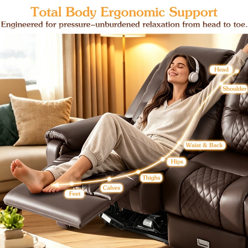 Brown Heavy Duty 3Seat PU Leather Massage Chair Recliner Couch Sofa w/Drawer,USB gallery
