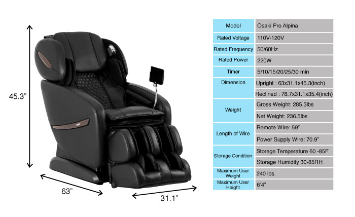 Osaki OS-PRO Alpina Massage Chair S L Track Heat Zero Gravity Recliner Brown gallery