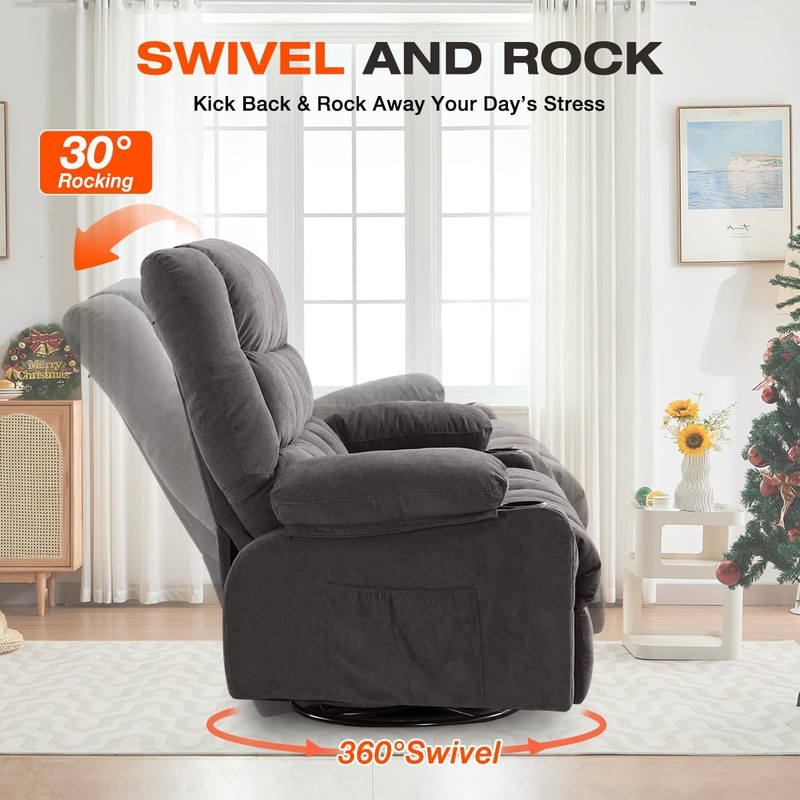 8-Points Massage Recliner Chair with Heated Rocking Function for Adults,Oversize gallery