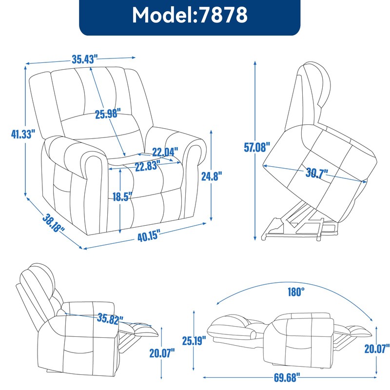 Power Lift Recliner Chair with Heat & Massage, Dual Motor, Genuine Leather, Red gallery