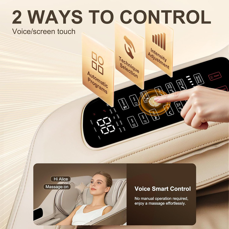 4D Full Body Massage Chair, Zero Gravity, 20 Modes, Bluetooth, Beige gallery