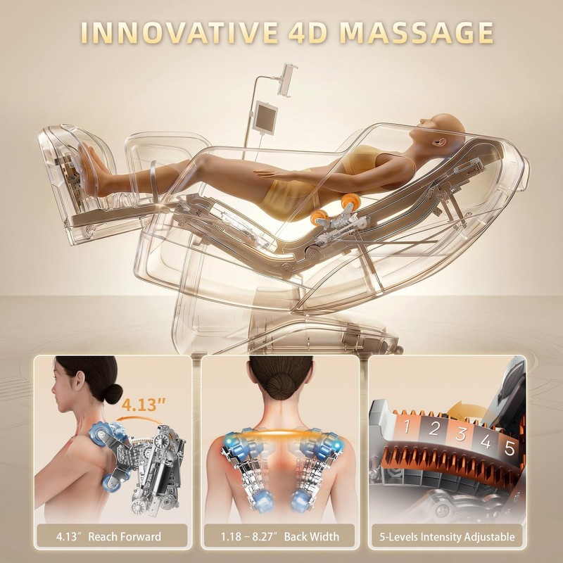 Reexinfty 4D Zero Gravity Full Body Massage Chair 20 Auto Programs Beige gallery