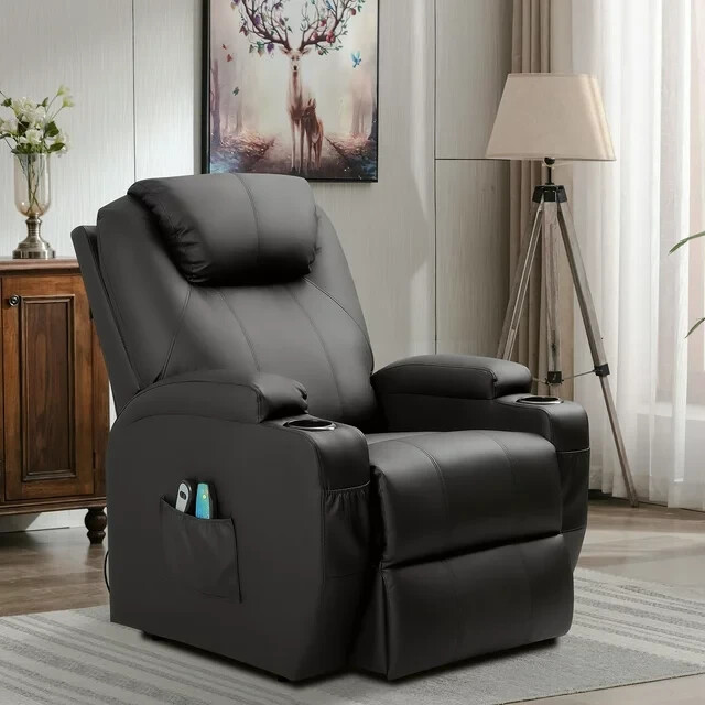 Heated Recliner Chair with USB Port 8 Node Massage Cup Holders and More Black gallery