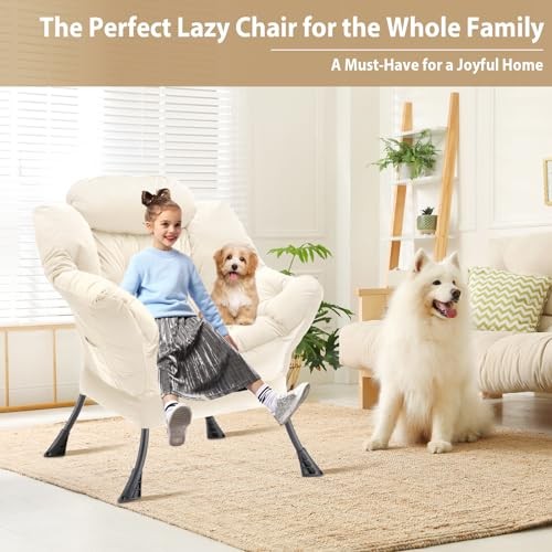 Lazy Chair Thick Padded, Comfy Velvet Accent Lounge Chair with Stable Beige gallery