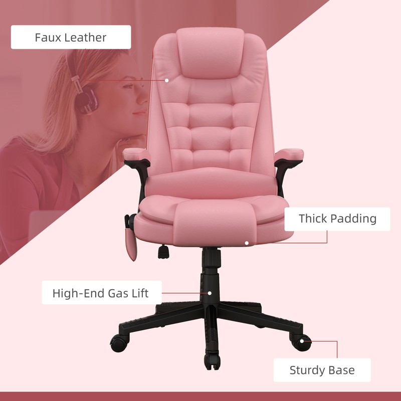 High Back Vibration Massage Office Chair with Heat & Recline, Pink gallery