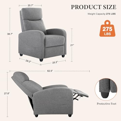 Massage Recliner Chair for Adults, Adjustable 25.2"D x 29.2"W x 38.7"H Grey gallery