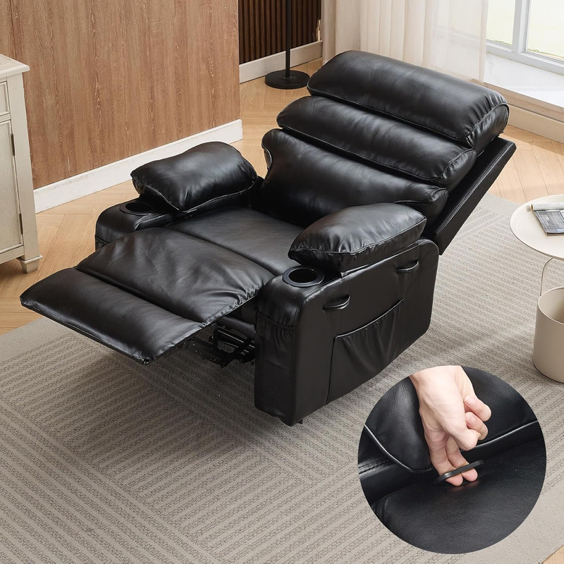 Extra Wide PU Leather Recliner with Massage & Heat for Ultimate Comfort gallery