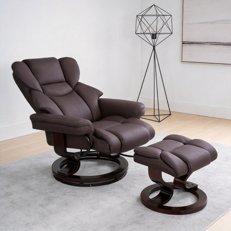 8-Point Massage Swivel Recliner with Ottoman,Heated PU Leather Lounge Chair gallery