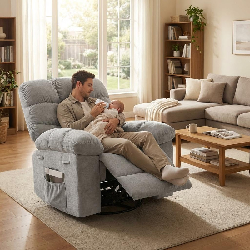 Gray Rocker Recliner Chair with Massage, Heat & 360° Swivel for Comfort gallery