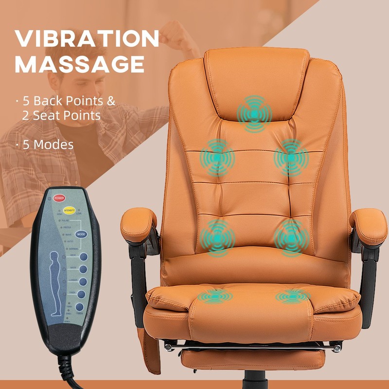 High Back Massage Office Chair with Lumbar Support and Footrest, Light Brown gallery