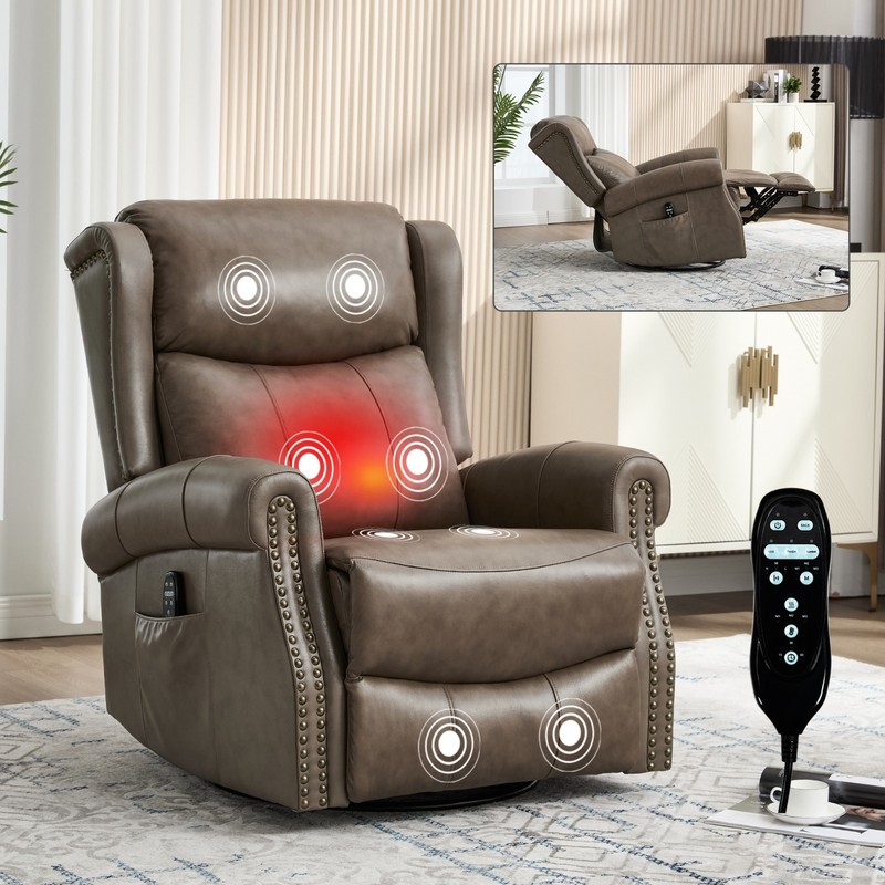 Manual Recliner Chair with Heat Massage, Rocker & Swivel in Leather gallery
